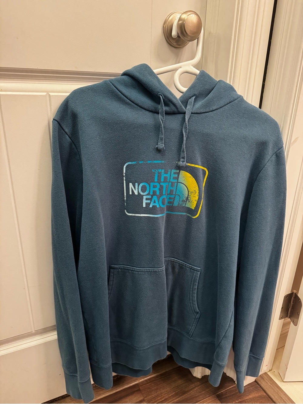 The North Face Teal-Blue Pullover Hoodie with Yellow Accent Logo